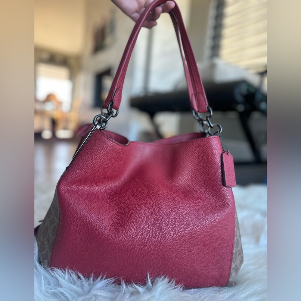 COACH Candy Apple Red Dalton 31 In Jacquard Signature Hobo Bag - Picture 4 of 16
